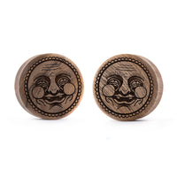 Plug / Gauge Visage souriant - Bois de teck | Face plate double évasé