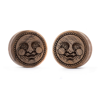 Happy Face Plug / Gauge - Teak Wood | Flat Faced Double Flare