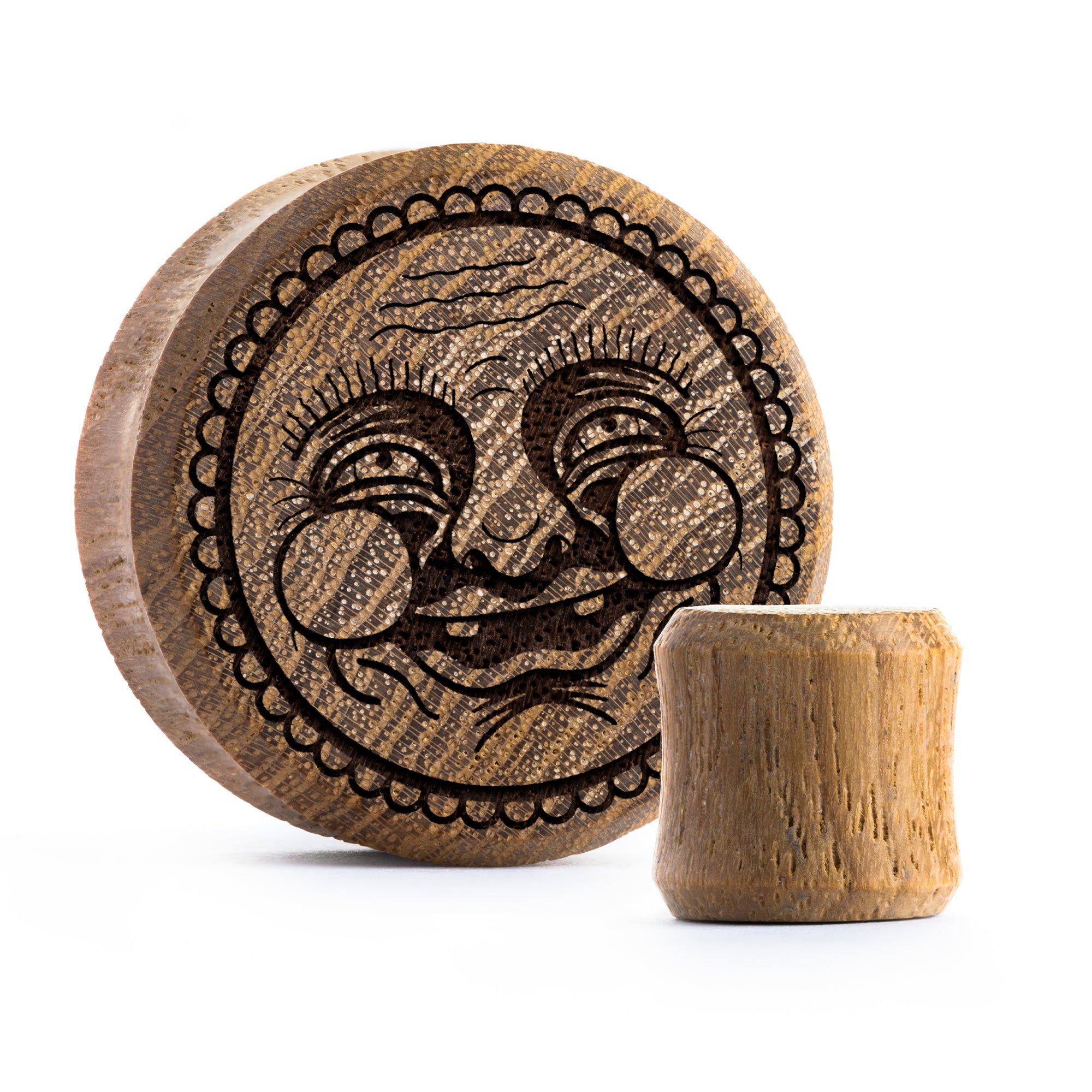 Happy Face Plug / gauge - Teakholz | Doppelaufgeweitet mit flachem Gesicht