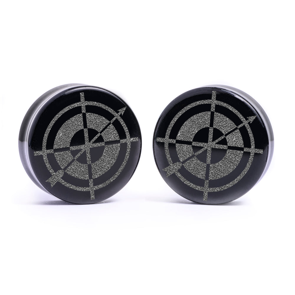 Hawkeye Plug / Gauge - Black Glass | Flat Faced Double Flare - Lasered To Order In House At Custom Plugs HQ