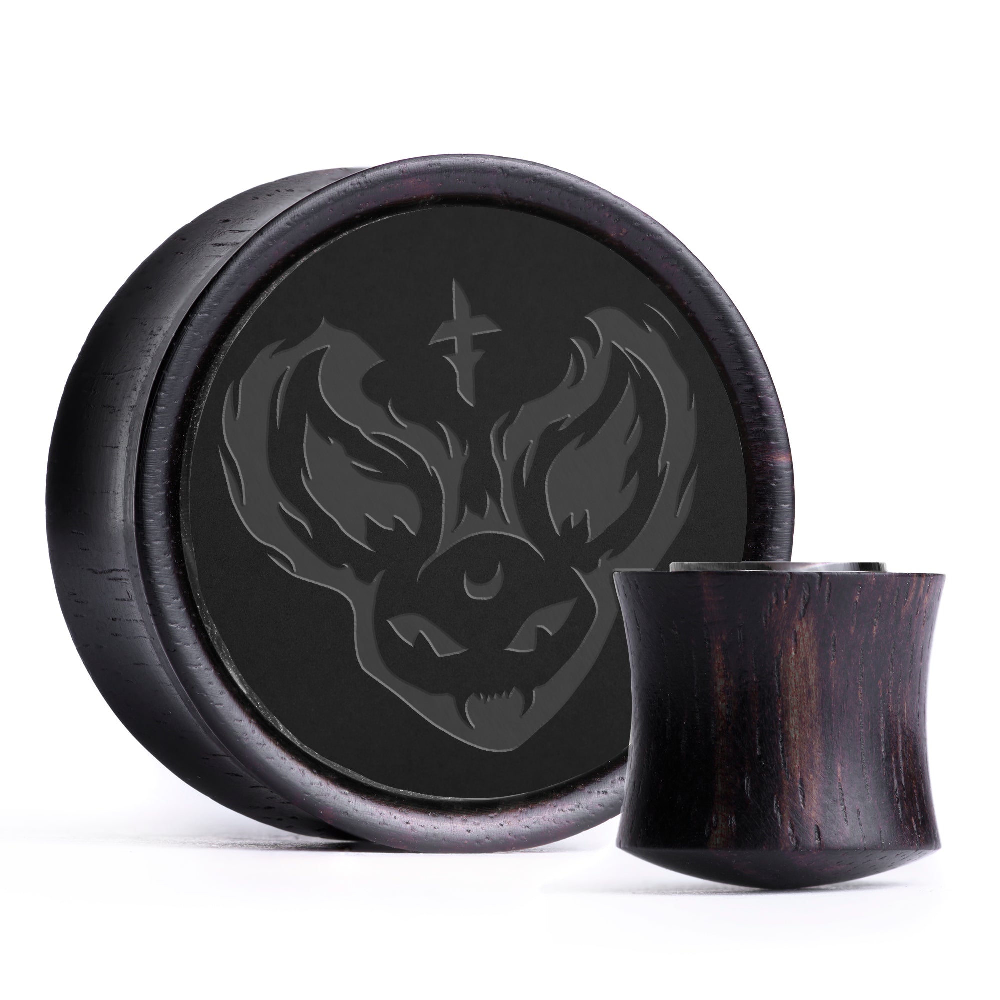 Hell Bat Plug / Gauge - Black Inlay Ebony Wood | Convex Double Flare