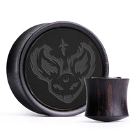 Plug / Gauge Chauve-souris de l'enfer - Bois d'ébène incrustation noir | Convexe double évasé