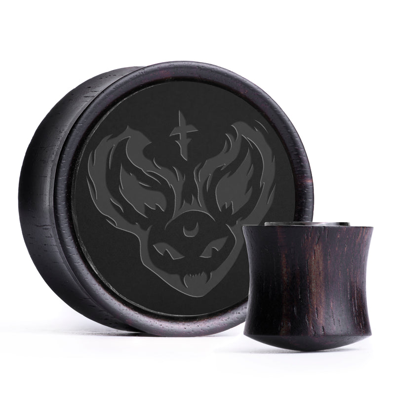 Plug / Gauge Chauve-souris de l'enfer - Bois d'ébène incrustation noir | Convexe double évasé