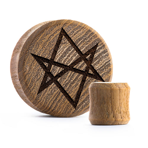 Hexagram Plug / Gauge - Teak Wood | Flat Faced Double Flare