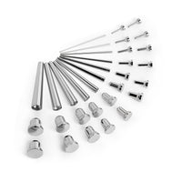 Beginner Ear Stretching Kit, Surgical Steel Taper & Silver Steel Plug / Gauge- 33 Piece