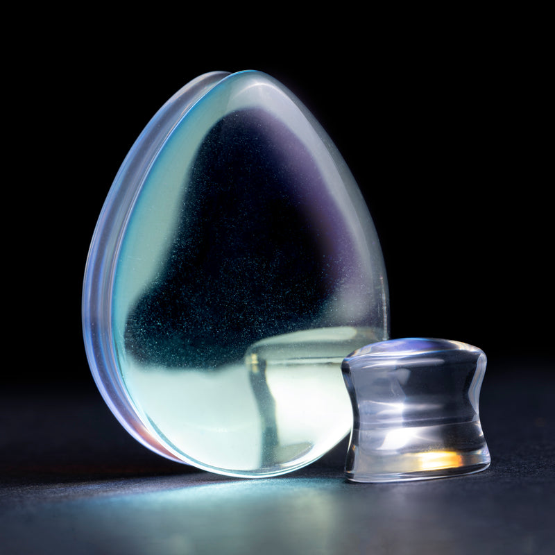 Plug / Gauge en verre irisé bleu et vert en goutte