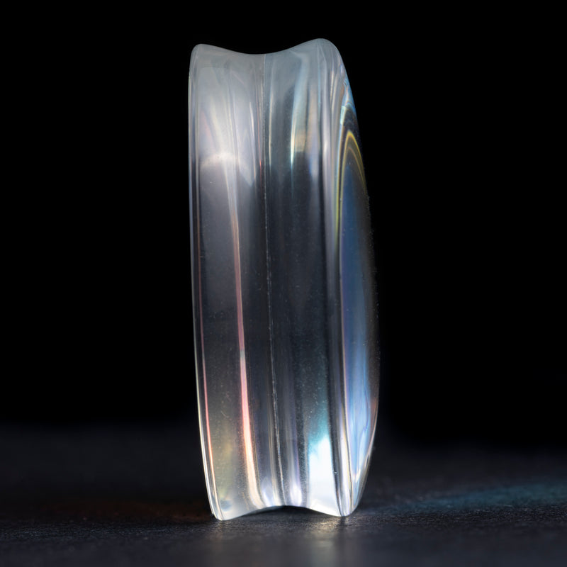 Plug / Gauge en verre irisé bleu et vert en goutte