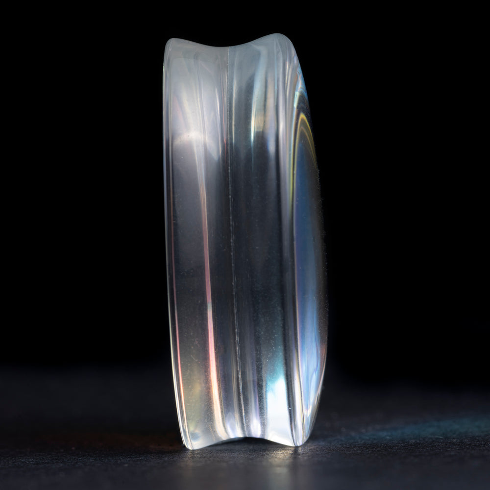 Blue & Green Iridescent Teardrop  Glass Plug / Gauge - Double Flare Glass Ear Plugs / Gauges in 10mm (00g), 20mm (13/16th), 30mm (1.18")