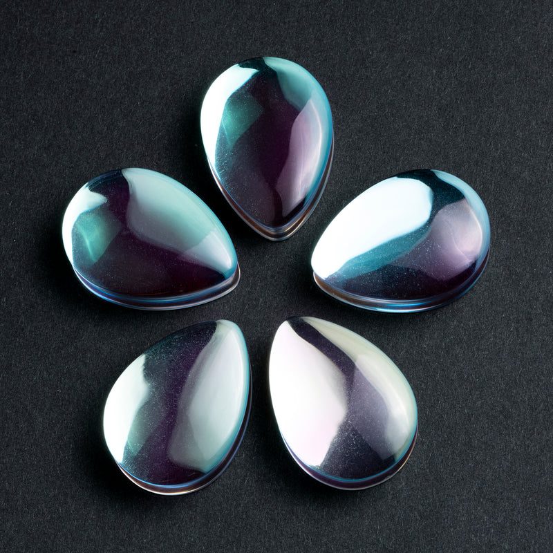 Plug / Gauge en verre irisé bleu et vert en goutte