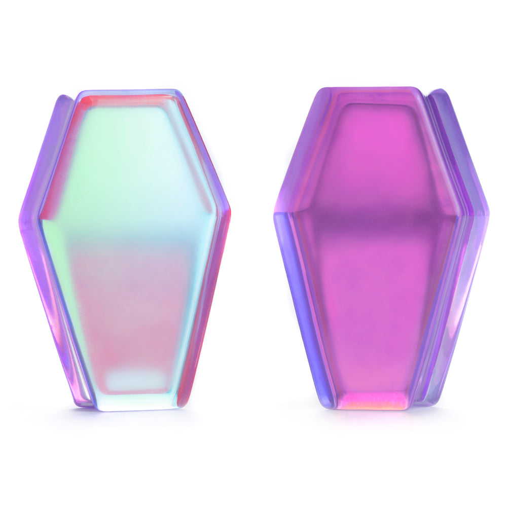 Iridescent Purple Coffin  Glass Plug / Gauge - Double Flare Glass Ear Plugs / Gauges in 10mm (00g), 20mm (13/16th), 30mm (1.18")