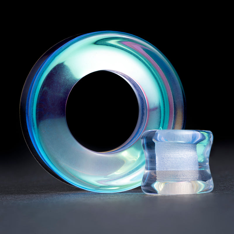 Blaue & grüne irisierende Glas-Ohr-Tunnel