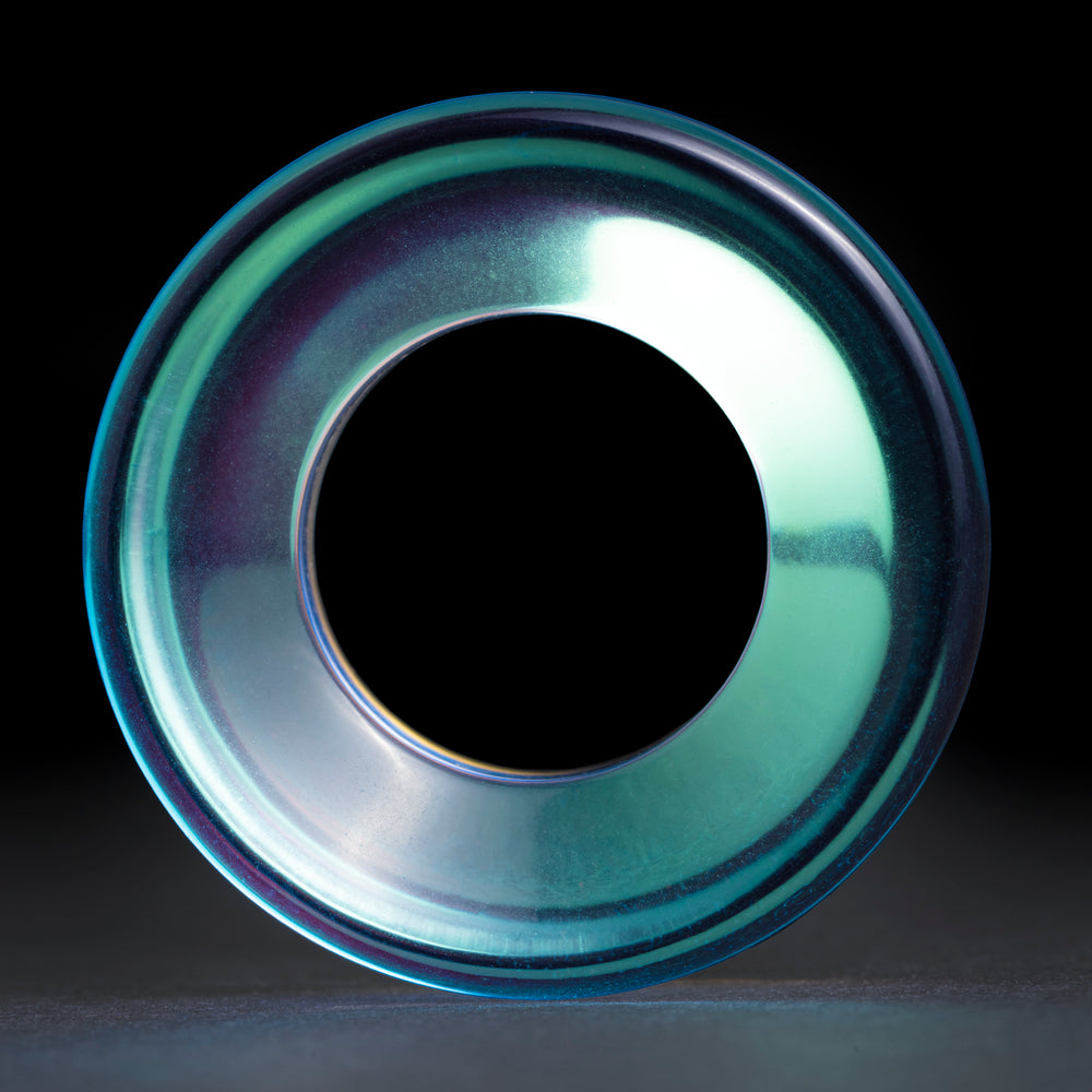 Blue & Green Iridescent Glass Ear Tunnel - Double Flare Glass Ear Plugs / Gauges in 10mm (00g), 20mm (13/16th), 30mm (1.18")