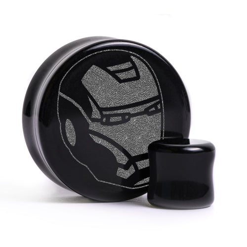 Iron Man Plug / Gauge - Black Glass | Flat Faced Double Flare
