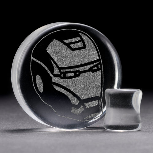 Iron Man Plug / gauge - klares Glas | Doppelaufgeweitet mit flachem Gesicht