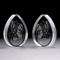 Jackalope Plug / Jauge - Verre transparent en forme de goutte | Double évasement à face plate