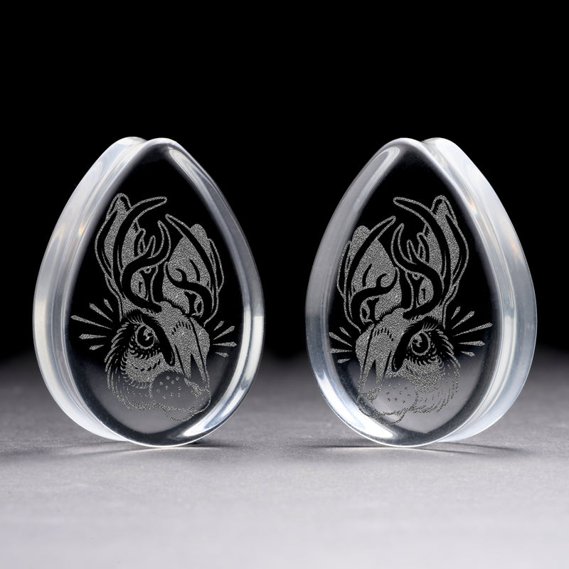 Jackalope Plug / Jauge - Verre transparent en forme de goutte | Double évasement à face plate