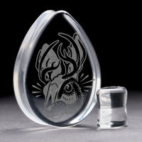 Jackalope Plug / Jauge - Verre transparent en forme de goutte | Double évasement à face plate