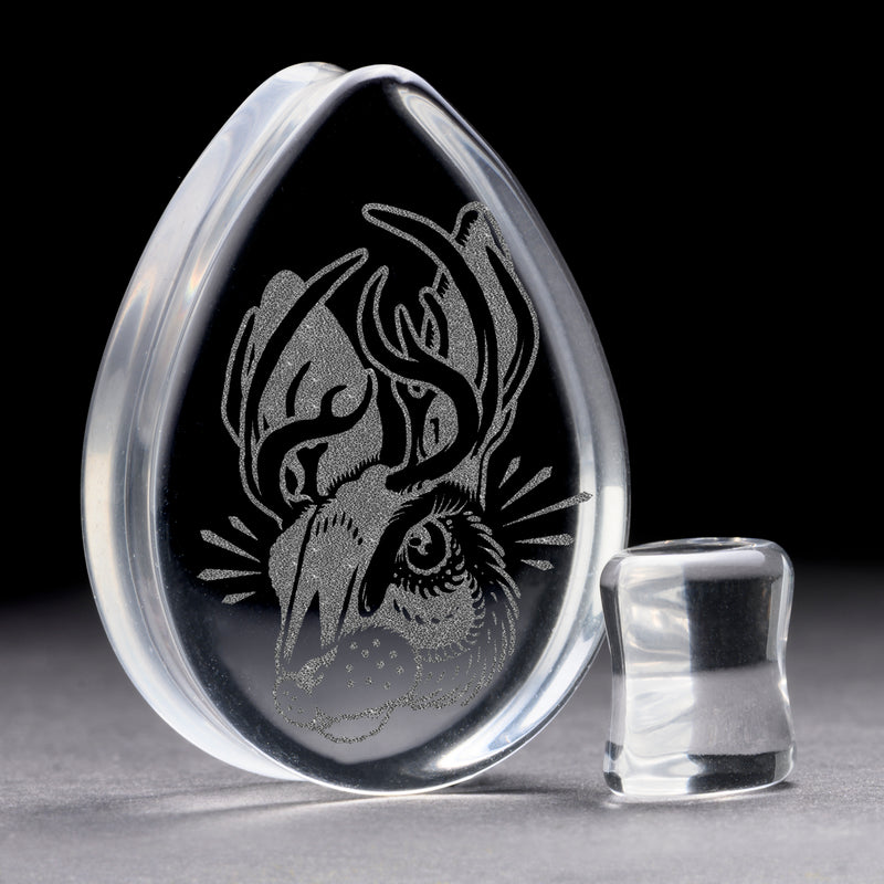 Jackalope Plug / Jauge - Verre transparent en forme de goutte | Double évasement à face plate