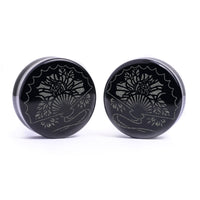 Plug / Gauge Éventail japonais - Verre noir | Face plate double évasé