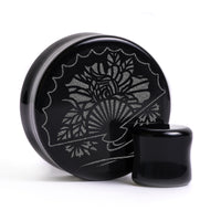 Plug / Gauge Éventail japonais - Verre noir | Face plate double évasé