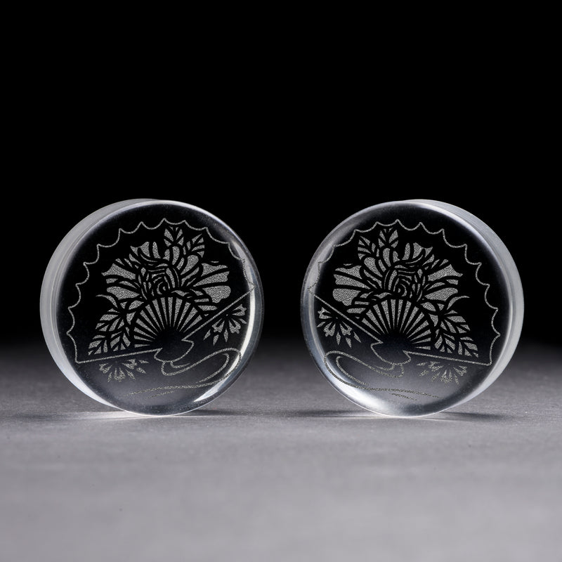 Plug / Gauge Éventail japonais - Verre transparent | Face plate double évasé