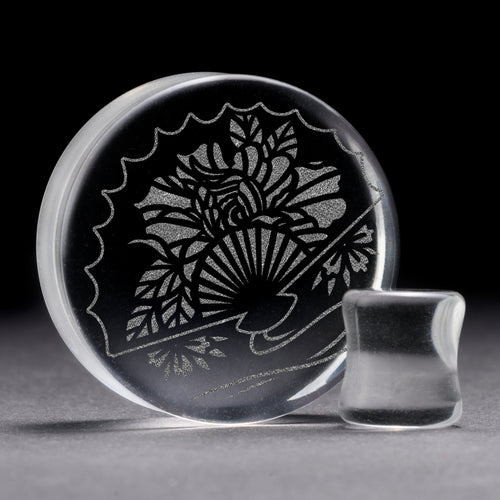 Japanischer Lüfterplug / gauge - Clear Glass | Doppelaufgeweitet mit flachem Gesicht