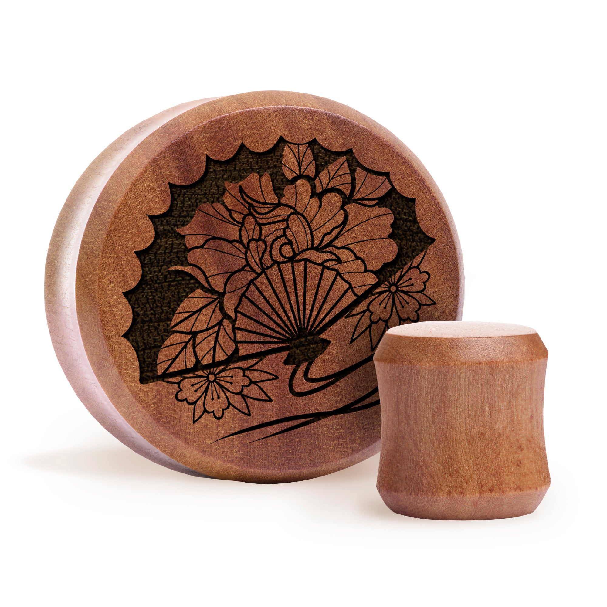 Japanischer Lüfterplug / gauge - Saba Wood | Doppelaufgeweitet mit flachem Gesicht