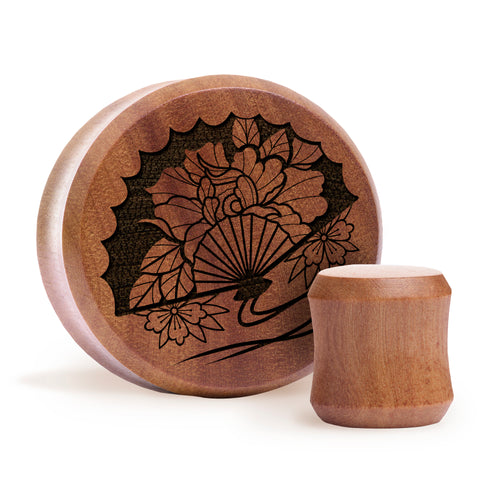 Japanischer Lüfterplug / gauge - Saba Wood | Doppelaufgeweitet mit flachem Gesicht