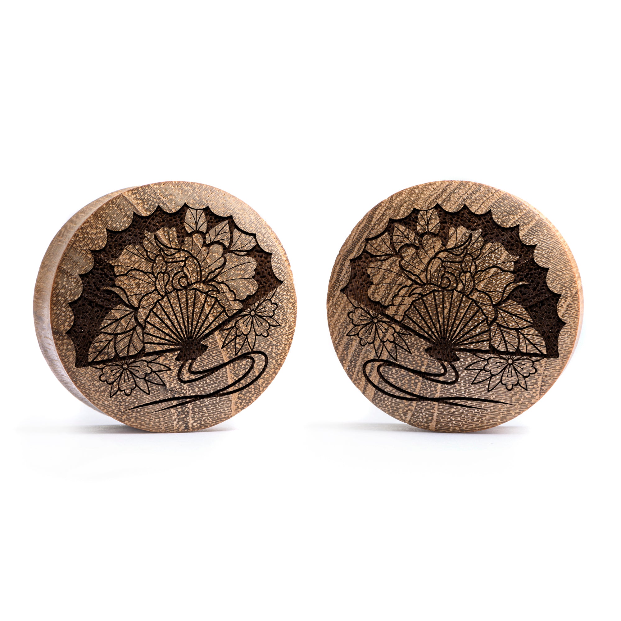 Linienmandala Zierstattoo Plug / gauge - Teakholz | Konvexe Doppelaufgeweitet