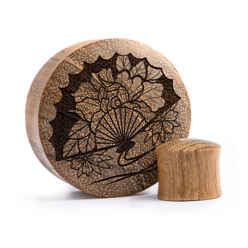 Japanese Fan Plug / Gauge - Teak Wood | Convex Double Flare