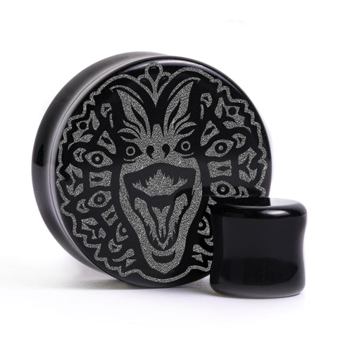 Dilophosaurus Plug / Gauge - Schwarzes Glas | Doppelaufgeweitet mit flachem Gesicht