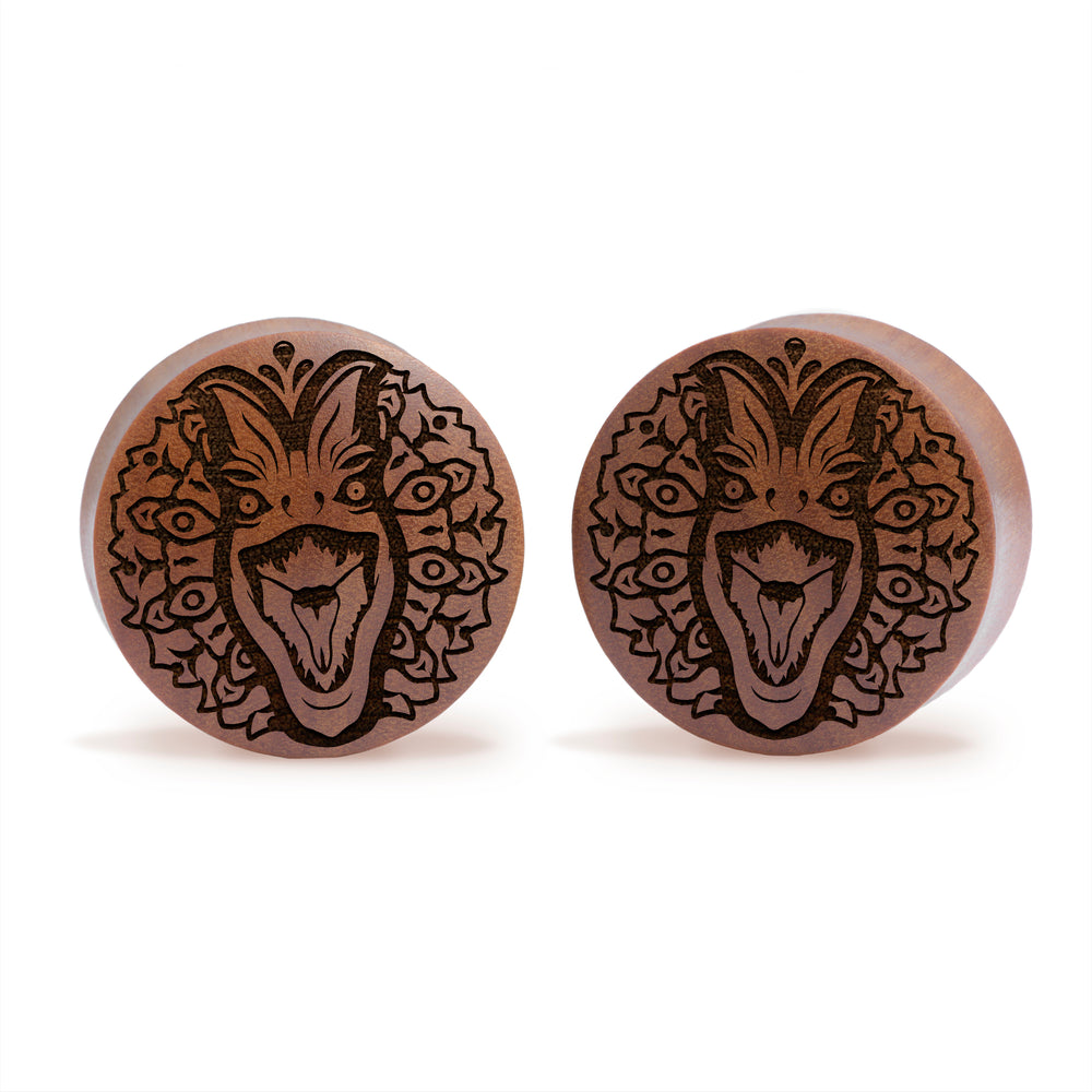 Dilophosaurus Plug / Gauge - Saba Wood | Konvexe Doppelaufgeweitet
