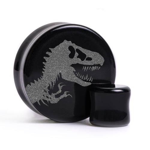 Jurassic Park Logo Plug / Gauge - Black Glass | Flat Faced Double Flare