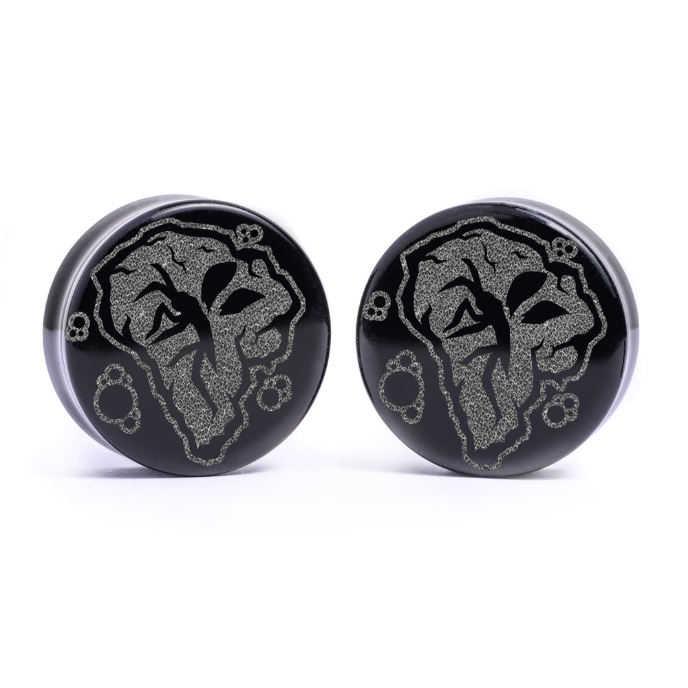 Mosquito Island Plug / Gauge - Black Glass | Flat Faced Double Flare - Lasered To Order In House At Custom Plugs HQ