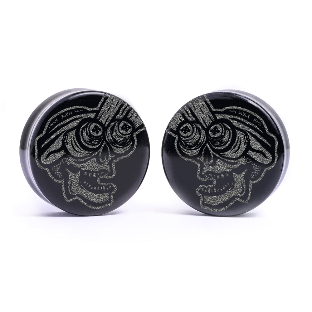 Nachtsicht-Schädel-Plug / Gauge - Schwarzes Glas | Flachgesichtige Doppelflare
