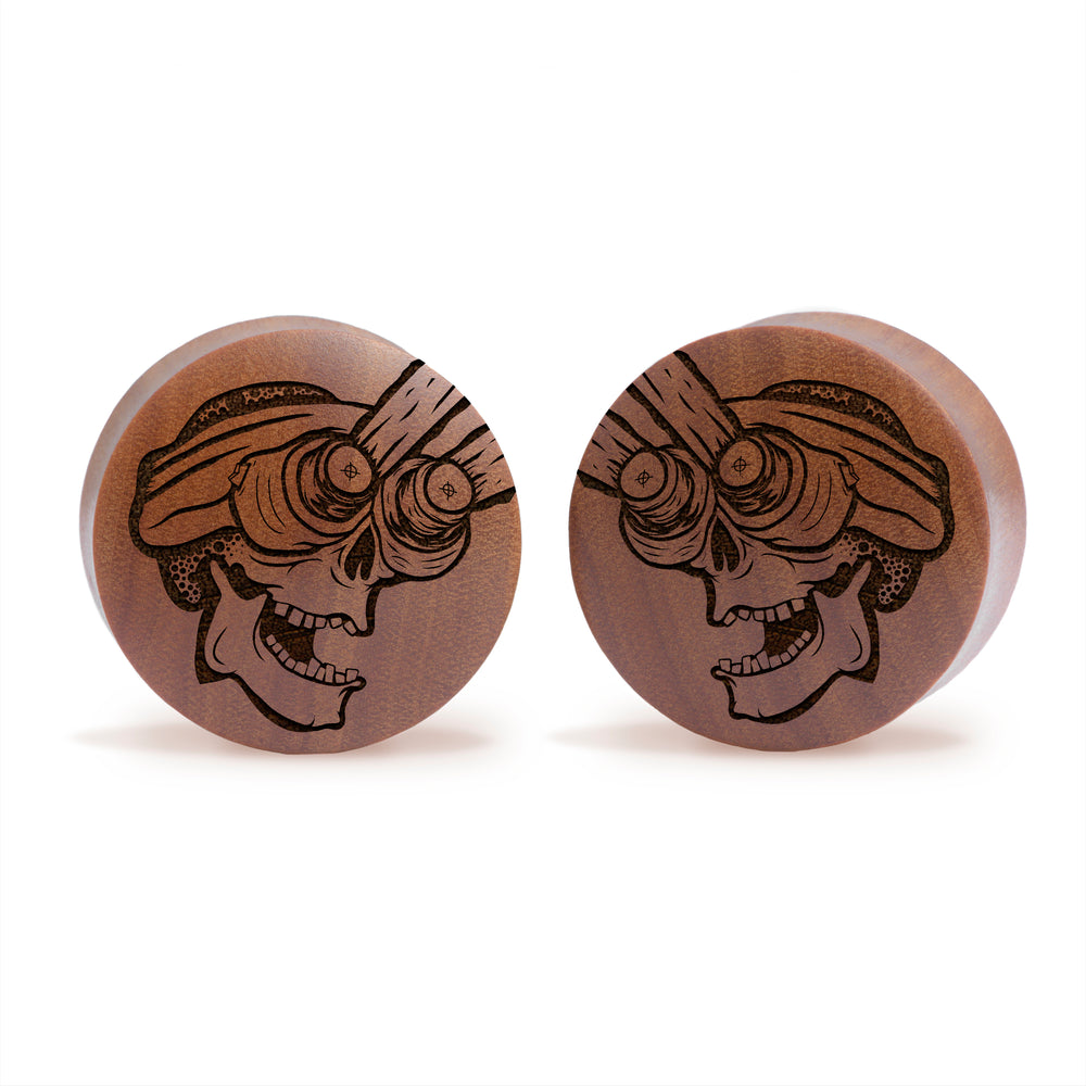 Night Vision Skull Plug / Gauge - Saba Wood | Convex Double Flare - Lasered To Order In House At Custom Plugs HQ