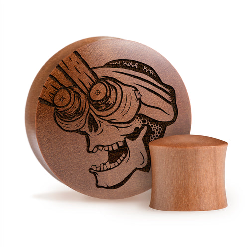 Night Vision Skull Plug / Gauge - Saba Wood | Convex Double Flare