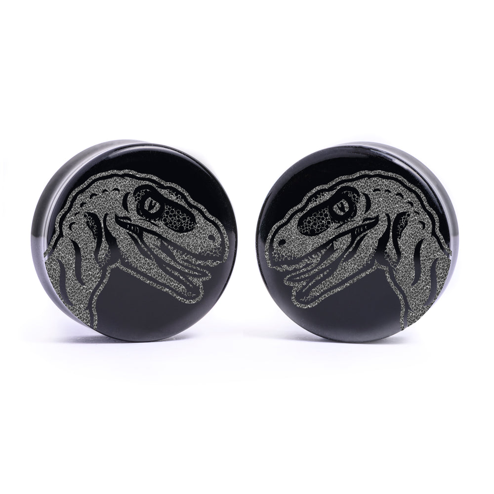 Raptor Face Plug / Gauge - Schwarzes Glas | Doppelaufgeweitet mit flachem Gesicht