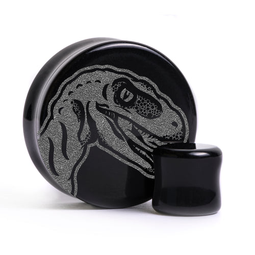 Raptor Face Plug / Gauge - Schwarzes Glas | Doppelaufgeweitet mit flachem Gesicht