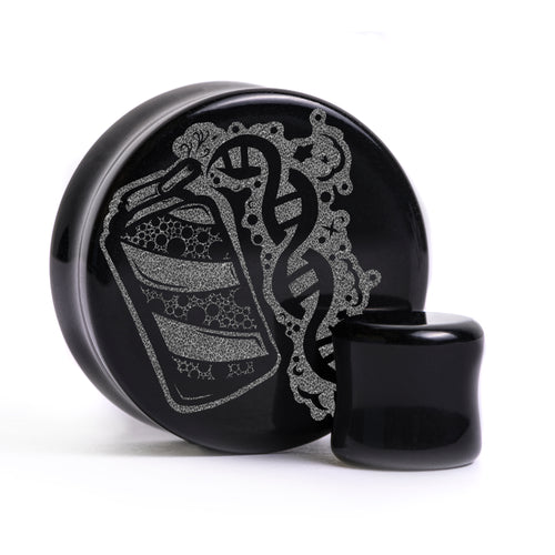 Rasierschaum DNA -plug / gauge - Schwarzes Glas | Doppelaufgeweitet mit flachem Gesicht