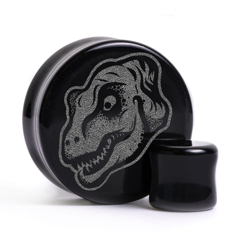 T-Rex Head Plug / Gauge - Black Glass | Flat Faced Double Flare