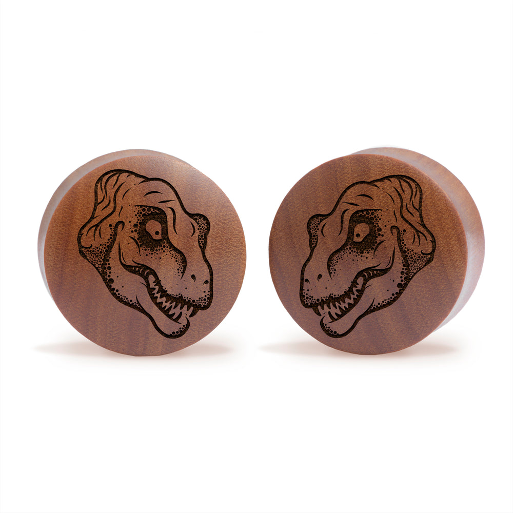 T-Rex Head Plug / Gauge - Saba Wood | Convex Double Flare - Lasered To Order In House At Custom Plugs HQ
