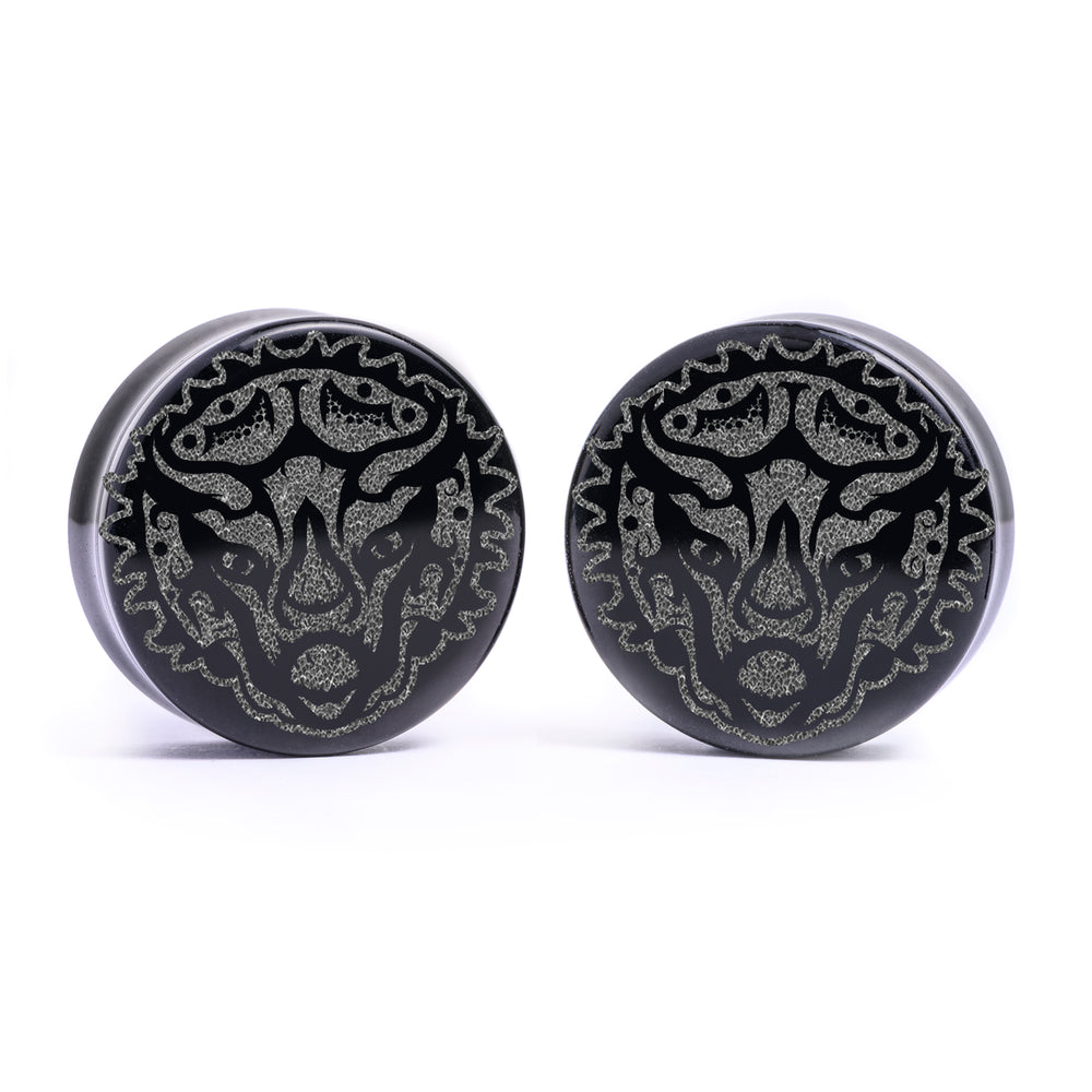 Triceratops Plug / gauge - Schwarzes Glas | Doppelaufgeweitet mit flachem Gesicht