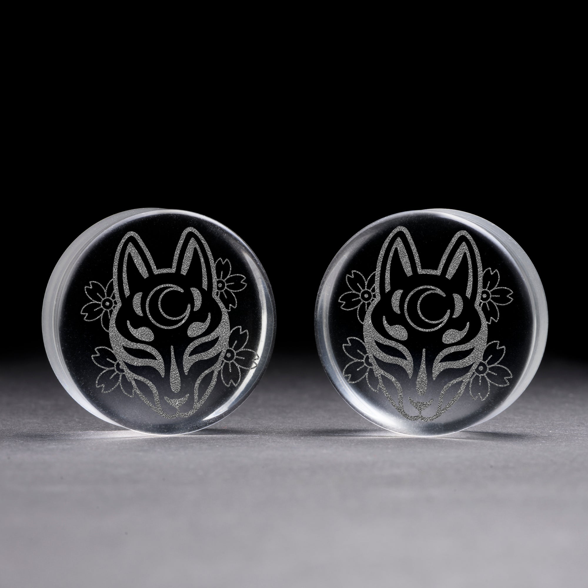 Kitsune Fox Mask Plug / Gauge - Clear Glass | Flat Faced Double Flare