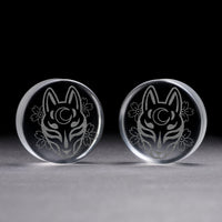 Plug / Gauge Masque de renard Kitsune - Verre transparent | Face plate double évasé