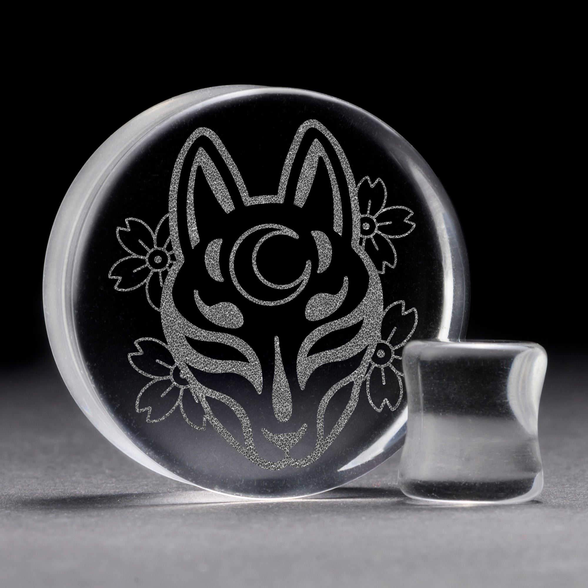 Kitsune Fox Mask Plug / Gauge - Clear Glass | Flat Faced Double Flare