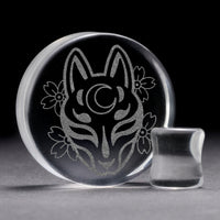 Plug / Gauge Masque de renard Kitsune - Verre transparent | Face plate double évasé