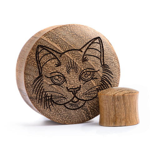 Kitty Cat Plug / Gauge - Teak Wood | Convex Double Flare