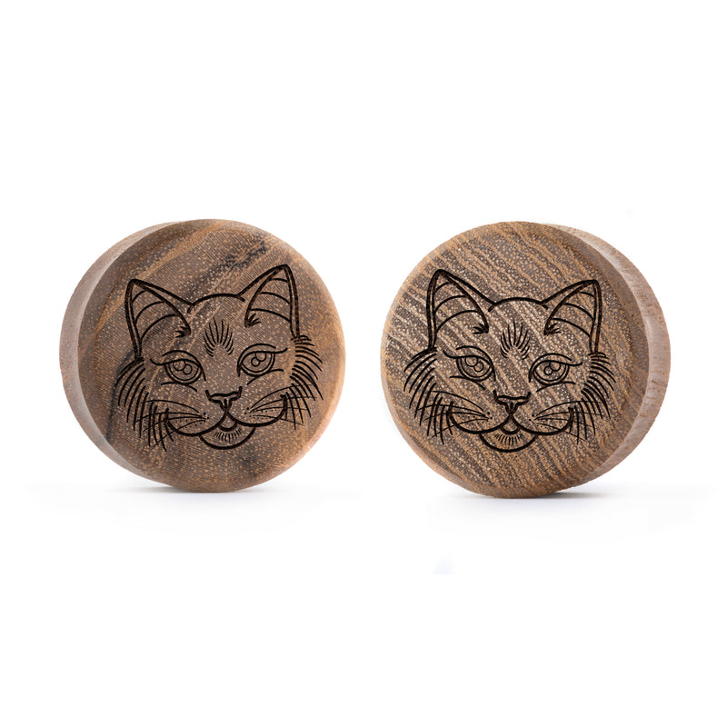 Plug / Gauge Chaton - Bois de teck | Face plate double évasé