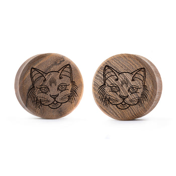 Kitty Cat Plug / Gauge - Teak Wood | Flat Faced Double Flare